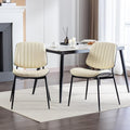YaFiti Dining Chairs Set of 2, Mid Century Modern Accent Dining Room and Kitchen Chairs, Upholstered PU Leather Vertical Stripe Chairs for Vanity with Walnut Bentwood and Metal Legs, Beige