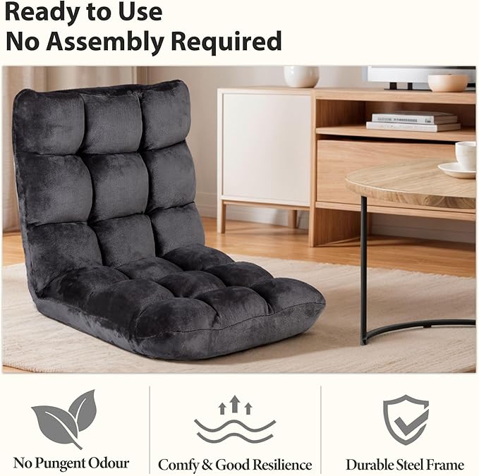 Epetlover 14-Position Adjustable Floor Gaming Chair Foldable Memory Foam Armless Sofa Seat Couch Recliner with Comfy Back Support for Working Meditation Reading, Black