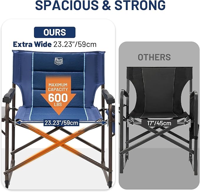 Timber Ridge XXL Oversized Directors Chair 600lbs - Heavy Duty Camping Chair with Cooler Bag & Table, Portable Folding Chair with Wide Seat for Tailgating, Patio, Outdoor - Blue (2 Pack)