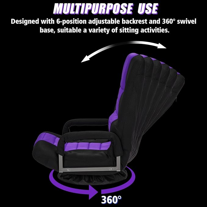 ACIPENSER Swivel Gaming Chair Multipurpose 2PACK Floor Gaming Chair for Playing Video Games, TV, Reading w/Armrest Lumbar Support & 6 Adjustable Postion Backrest for Adults & Kids,Purple