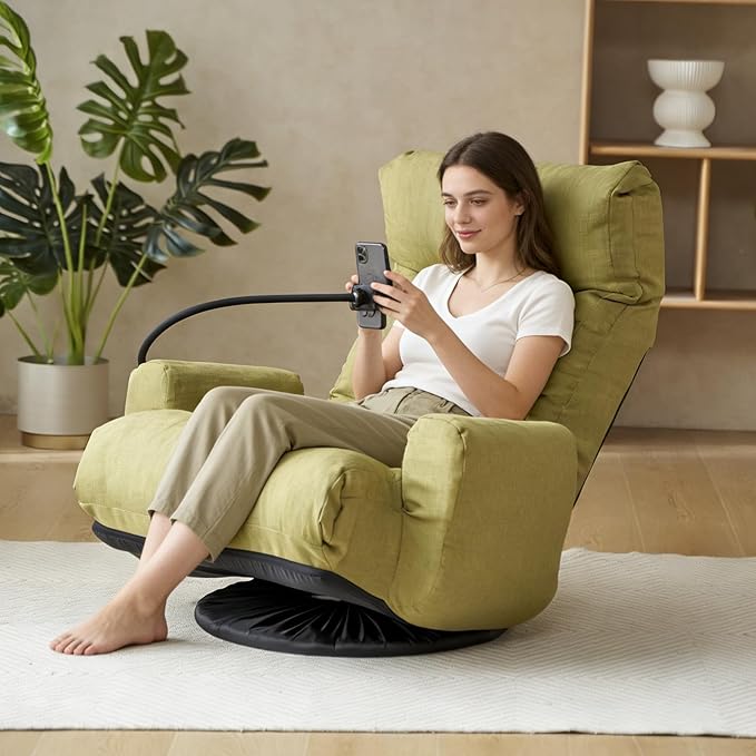 Swivel Lazy Floor Chair, Adjustable Reclining Floor Lounger with Head & Back Support and Phone Holder, Comfy Tatami Sofa Seat for Adults Bedroom & Gaming