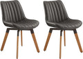 Art Leon Swivel Dining Chairs Set of 2, Mid Century Modern Kitchen Dining Room Chairs, Upholstered Faux Leather Armless Side Chair with Wood Legs for Living Room Bedroom, Dark Gray