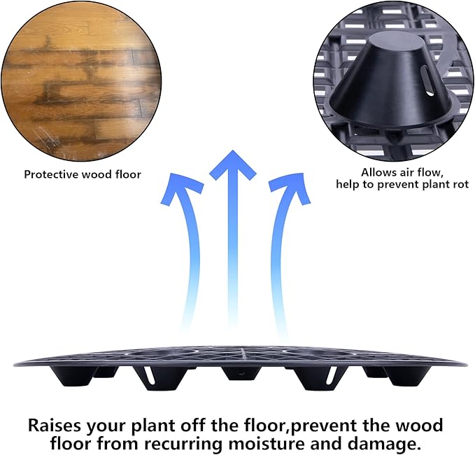 LFUTARI 6Pack Large 15" Plant Level Pot Elevator, Heavy Duty Plant Stands, Plant Pot Saucer for Prevent Rot and Damage on Patio & Deck (40cm-6pcs, Black)