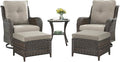 Rilyson Wicker Patio Furniture Set - 5 Piece Rattan Outdoor Sectional Conversation Sets with 2 Swivel Rocking Chairs,2 Ottomans and 1 Side Table for Porch Deck Garden(Brown/Grey)