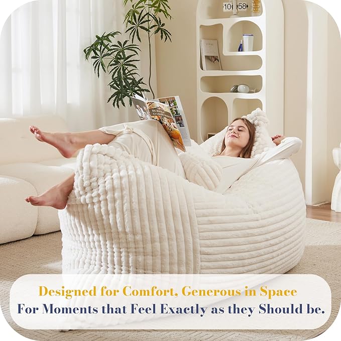 5 in 1 Bean Bag Chair with A Roll Pillow,Giant Bean Bag Chairs for Adults,Ultra Soft & Machine Washable Cover,Convertible Sofa Bed Floor Couch Lounger for Living Room,Bedroom