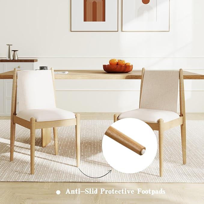 DUOMAY Upholstered Linen Beige Dining Chairs Set of 6, Wooden Armless Kitchen Chairs with Natural Legs and Sturdy Frame for Dining Room, Restaurant, Living Room