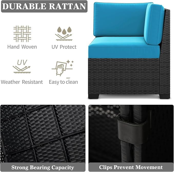 LayinSun 7 Pieces Patio Furniture Set with Fire Pit Table, Black Rattan Modular Sectional Patio Conversation Sofa Set