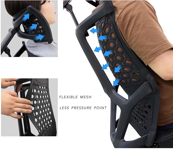 Ergonomic Office Chair with 4D Headrest, Large Mesh Desk Chair with Adjustable Seat Depth, High-Rebound Backrest, Adjustable Arms, 90°-145° Tilt Lock, Comfortable Chair for Home Office