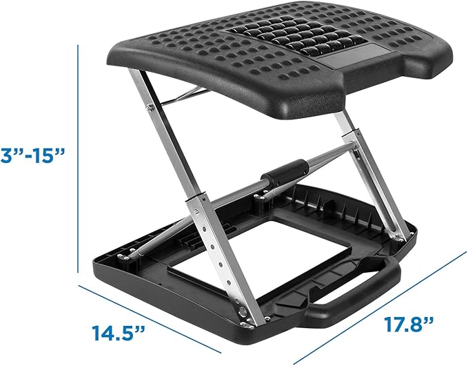 Mount-It! Adjustable Footrest with Massaging Bead | Adjustable Height and Tilt Office Foot Rest Stool for Under Desk Support | 5 Height Settings, 3 Tilt Settings | Black