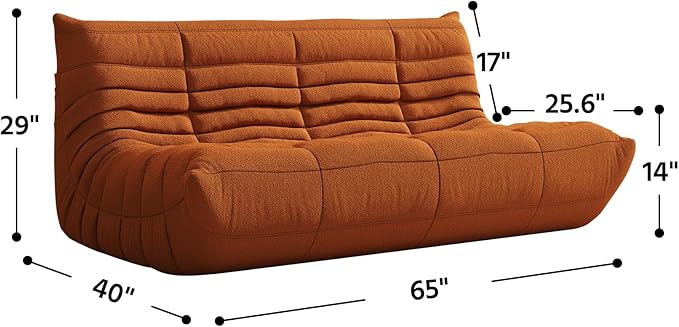 Bean Bag Chair, Fireside Chair, Large Bean Bag Chair for Adults, Bean Bag Chairs for Teens with High-Resilience Foam, Non-Slip Base Floor Lounge Sofa,Living Room (Orange, 3-Seater)
