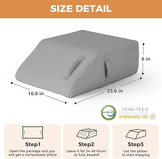 BIEEZZK Leg Pillow Elevation Blood Circulation, Leg Elevating Pillows for After Surgery, Sleeping, Memory Foam Wedge Pillow for Legs Swelling, Foot Knee Pillow for Back Pain, 23.6×16.8×8in, Grey