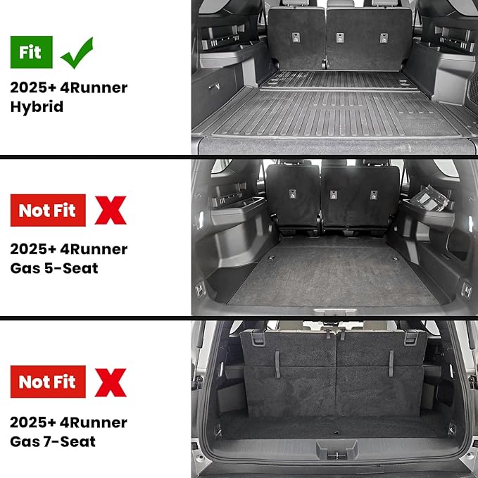 LASFIT Floor Mats for Toyota 4Runner 2025 (Only fit Hybrid) wtih Trunk mat&backrest mat, All Weather TPE Custom Fit Floor Liner for 4 Runner TRD/Limited/Platium 6th gen Front&Rear Car Mats, Black