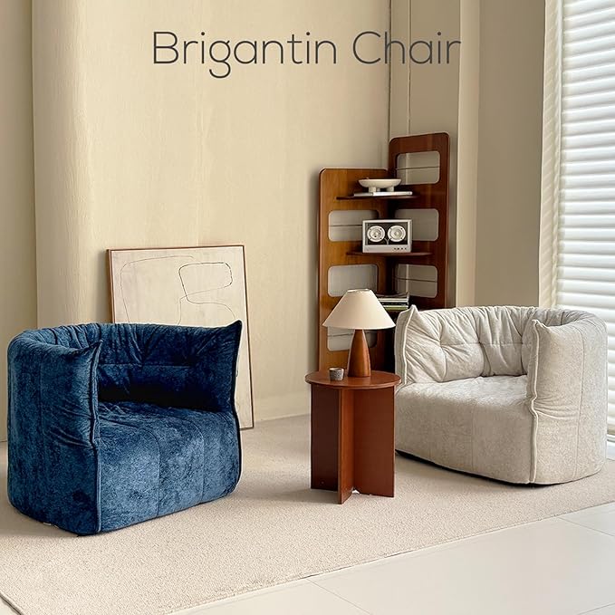 N&V Mid Century Brigantin Deep Relaxation Sofa, Soft Premium Chenille, for Living Room Bedroom and Office (Ivory, Single)