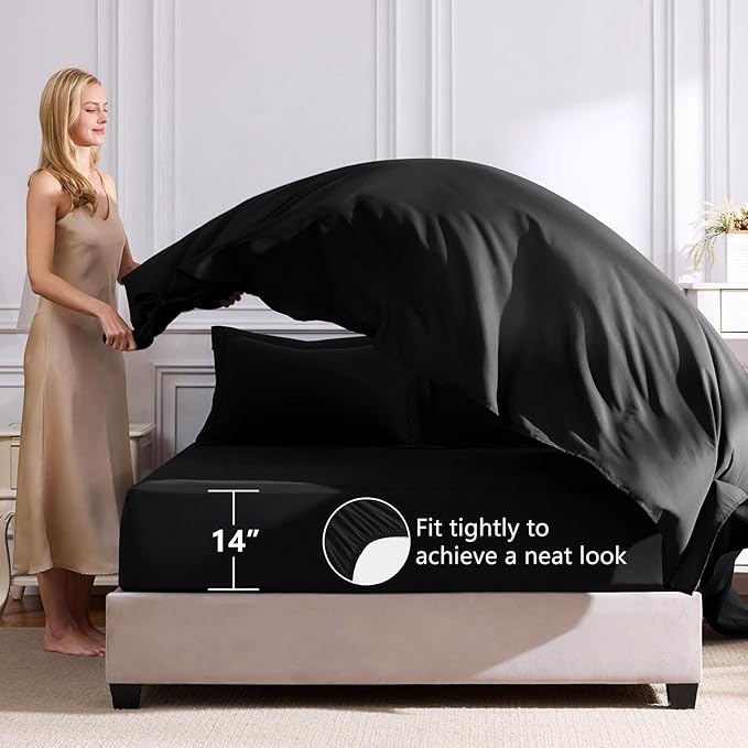 CozyLux Oversized King Comforter Set Black - 7 Pieces Bed in a Bag Comforter Set with Sheets, Luxury Soft Bed Set All Seasons, Bedding Set with Down Alternative Comforter, Sheets, Pillowcases & Shams