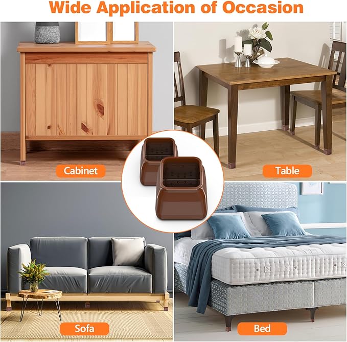 BAIPOK 36Pcs Square Chair Leg Floor Protectors for Hardwood Floors, Felt Furniture Pads Furniture Sliders, Silicone Covers to Protect Wood Tile Floors, Reduce Noise & No Scratch, Small, Brown