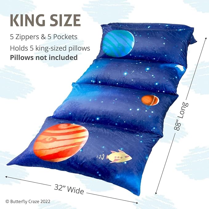 Butterfly Craze Floor Pillow Case - Reading & TV Recliner & Reading Pillow - Sleepover Lounger & Toddler Couch & Nap Mat - Galaxy Space Print & Floor Mat for Ground Sleeping - Galaxy Blue, King
