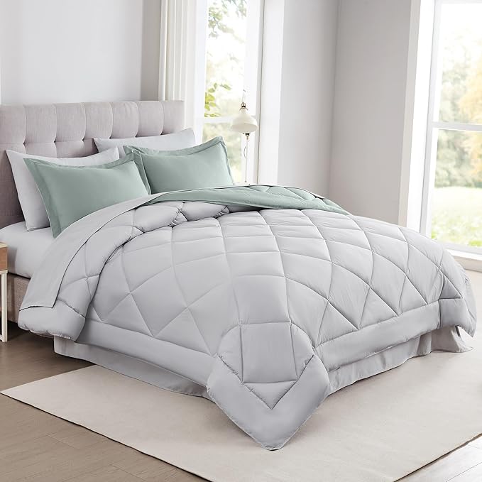 Modern Threads 7-Piece Reversible Comforter Set - Bedding Ensemble with Comforter, Sheets, Pillowcases, and Shams, Dusty Sage Queen