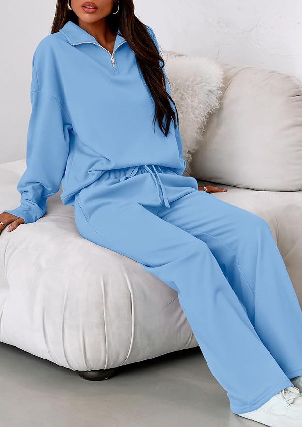 PRETTYGARDEN Womens Casual Two Piece Sets Fall 2026 Outfits Quarter Zip Sweatshirts Straight Leg Pants Sweatsuits Tracksuit