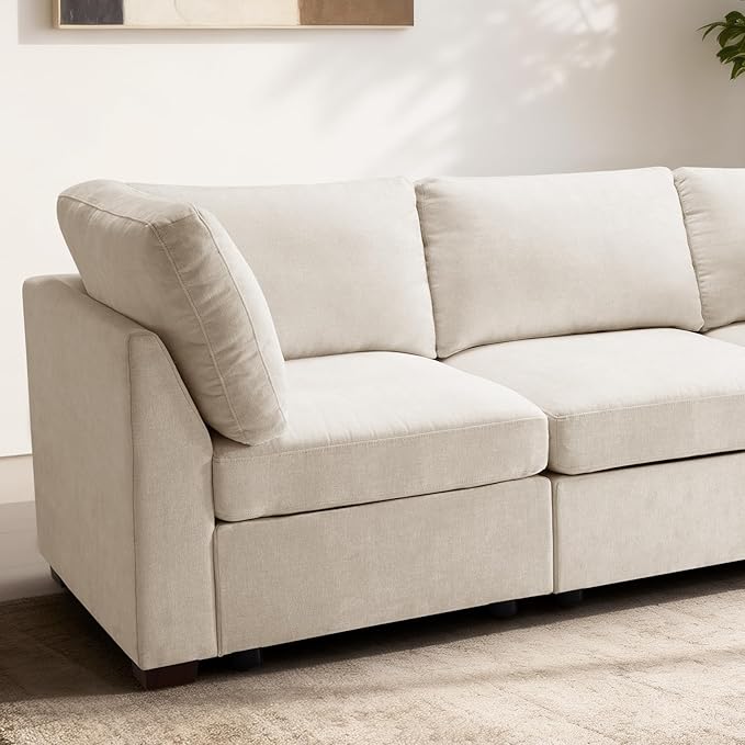 EDILLY 94 inches Oversized Modular Sectional Fabric Cloud Sofa Set, Extra Large L Shaped Couch Reversible Chaise Couch,3 Seat Modular Sofa,Beige