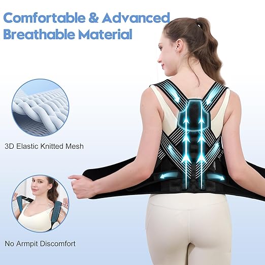 Posture Corrector for Women and Men with Bionic System, Upgraded Back Brace, Adjustable Full Back Support, Shoulder Straightener, Neck, Upper and Lower Back Pain Relief M-Black-6