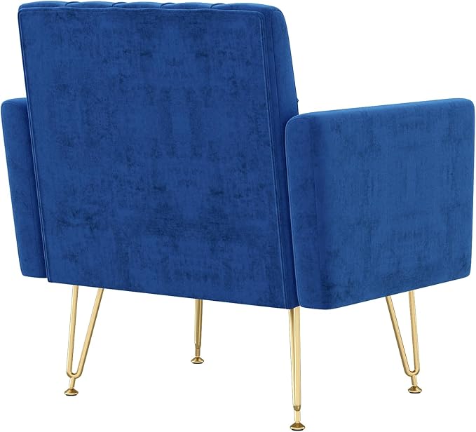 Accent Chair for Living Room, Comfy Oversized Velvet Upholstered Arm Chairs, Mid Century Modern Reading Single Sofa Side Chair with Tufted Back and Gold Legs for Bedroom (1, Navy)