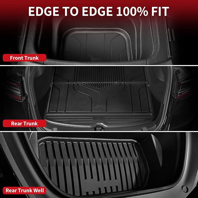 LASFIT 6PC Premium Extra Thick Floor Mats for Tesla Model Y 2025 2024 2023-2020 5 Seater | Custom Fit TPE All Weather | Model Y Accessories 1st & 2nd Row & Cargo Trunk Mats Full Set, Black