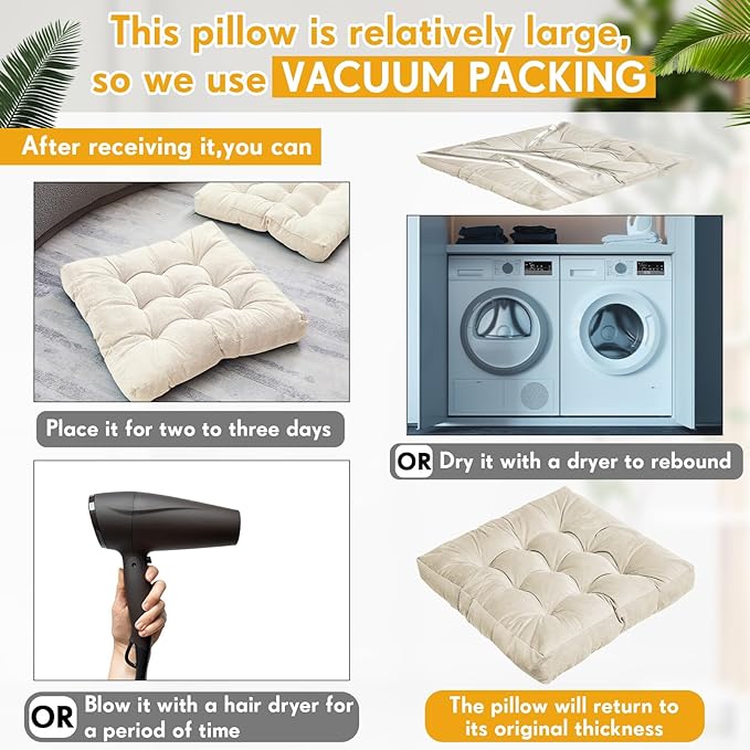 Jerify Floor Pillow Cushions 22 x 22 Inch Round Square Large Meditation Floor Pillow for Classroom Adult Meditation Picnic Party Cushion for Seating Gift Christmas(Square,Beige,4 Pcs)
