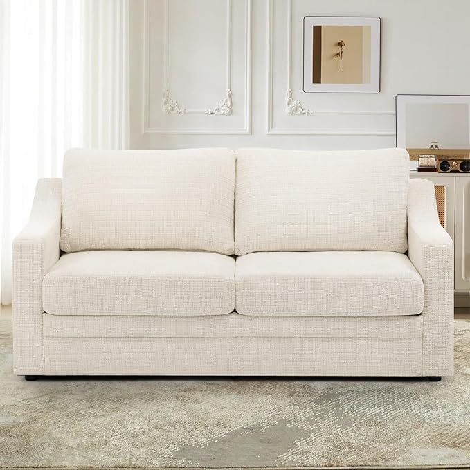 ACMEASE 67 Inches Chenille 2-Seat Sofa w/Comfortable Back Cushions, Modern Love Seat w/Deep Seat Space, Upholstered 2 Seater Couch w/High Resiliency Foam for Living Room, Office, Beige