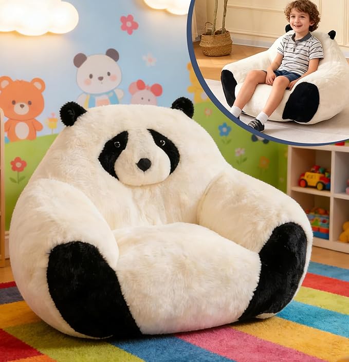 Bean Bag Chair for Kids,Comfy Reading Nook Chairs for Bedroom,Animal Floor Chairs, Faux Fur Panda Bear Shaped Beanbag Chairs for Children,Teen Fun Plus Bean Bag Couch for Bedroom,Living Room
