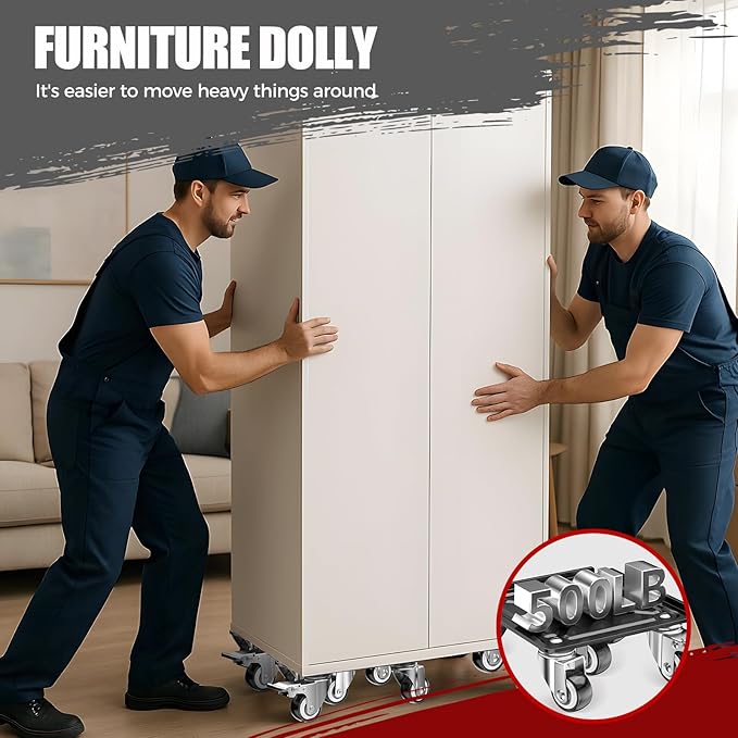 LOYAL TIGER Heavy Duty 3000LBS Furniture Dolly & Movers with 5 Wheels & Brake - 360° Rotating Moving Dolly for Furniture, Piano, Appliances - 6.4 Inch Non-Slip Sliders, Black