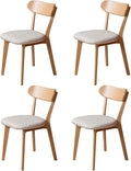 Grewood 100% Solid Oak Wood Dining Chairs,Mid Century Modern Dining Chairs with Upholstered Cushion,Kitchen,Dining Room Chairs Set of 4 (4, Original Color White Upholstery)