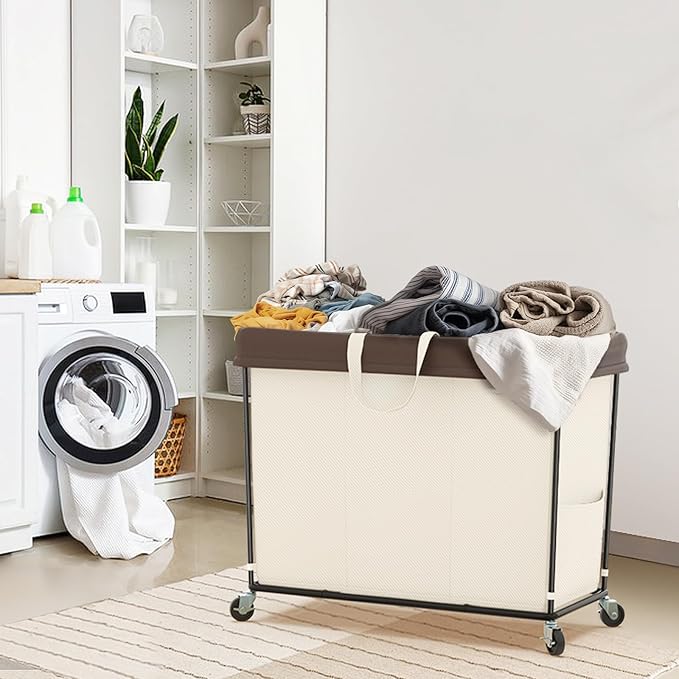 Mefirt 320L Laundry Hamper with Wheels, 3 Section Large Rolling Laundry Basket Bag with Wheels, Clothes Hamper Cart for Laundry, Bedroom, Bathroom and Dorm