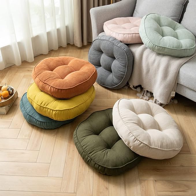 Corduroy Chair Pads Seat Cushion Soft Thicken Bedroom Living Room Floor Tatami Cushion Round Seat Pad for Kids Reading Adult Office,1 Count (Dark Green,22"x22")