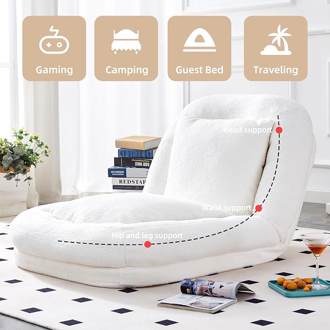 Beige Folding Sofa Chair - 5 Adjustable Positions for Comfort, Perfect Plush Lounge Chair for Gaming, Meditation, and Relaxing Moments!
