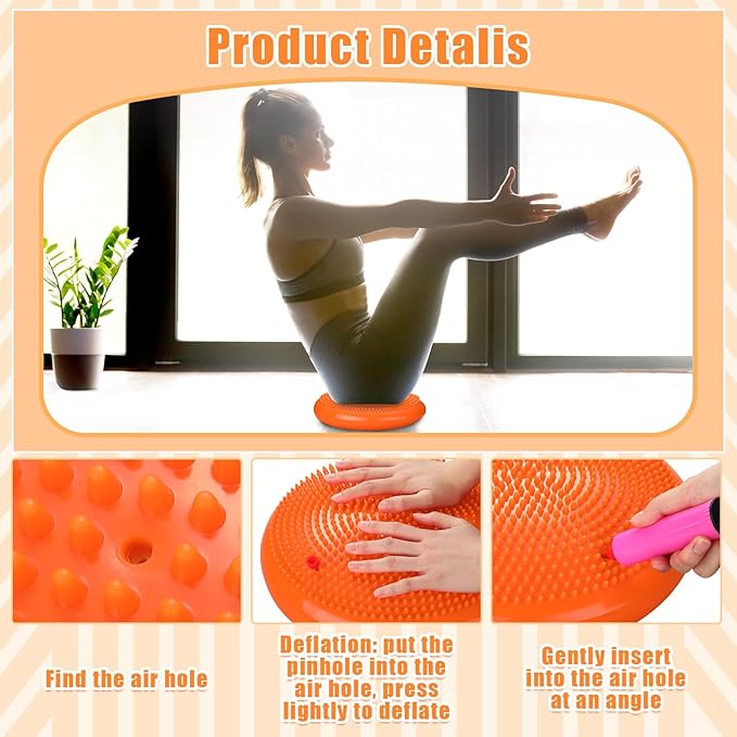 Silipull 2 Pcs Wiggle Seat Inflated Wobble Cushion Flexible Balance Disc with Air Pump for Core Stability Strengthening Improving Posture Physical Exercise