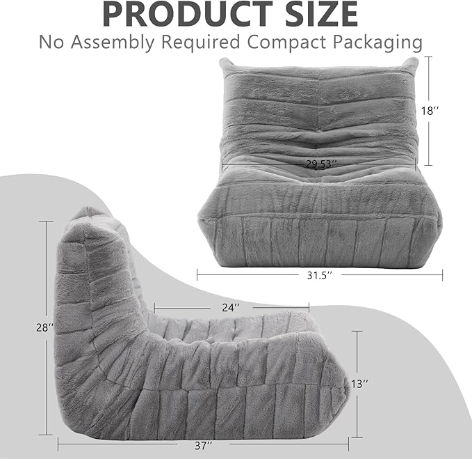 Bean Bag Chair for Adults, Giant Bean Bag Sofa Oversized Beanbag Chairs, Fireside Bean Bag Couch with High Density Sponge Filled Large Bean Bags Chair for Apartment Living Room Bedroom, Gray