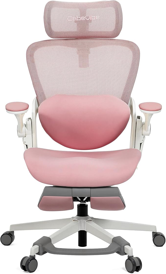 CabLady S2 Petite Ergonomic Office Chair for Women, Small Frame Desk Chair with Adjustable Lumbar, Headrest & Footrest, Space-Saving Flip-Up Armrests
