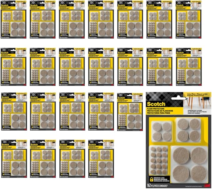 Scotch Felt Pads, Beige, Furniture Pads for Protecting Hardwood Floors, Round, Assorted Sizes Value Pack, Self-Stick Design, Protecting from Nicks, dents, Scratches (SP845-NA), 1 Pack (3888, 24 Pack)
