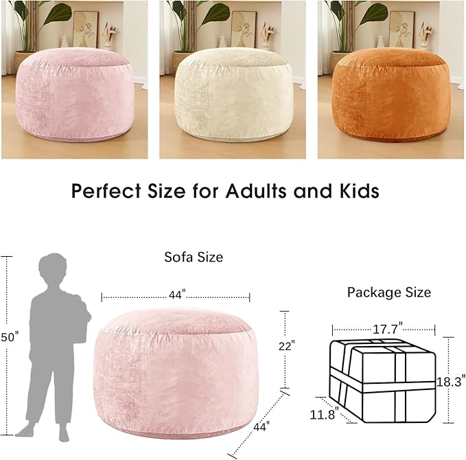 Bean Bag Chairs for Adults - Memory Foam Furniture BeanBag Chair - Kids/Teens Sofa with Soft Micro Fiber Cover - Round Fluffy Couch for Living Room Bedroom College Dorm - 4 ft, Pink
