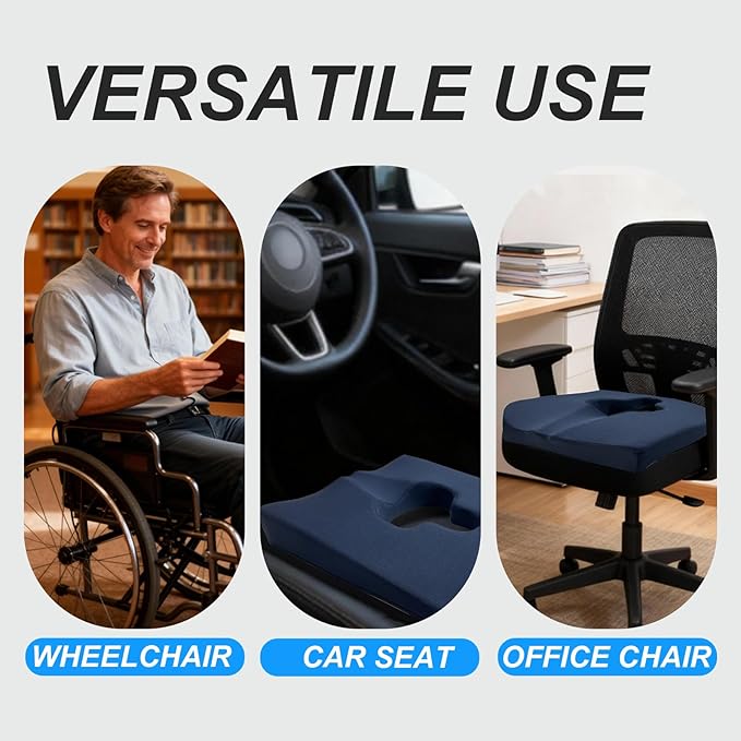 Rivquvi Gel Wheelchair Seat Cushion,Bed Sore Cushions for Butt,hemorrhoid pillow for Chair,Pressure Sore cushion,Memory Foam Butt Pillow,Sciatica,Coccyx,Pressure Ulcer Pain Relief,Washable Cover(Blue)