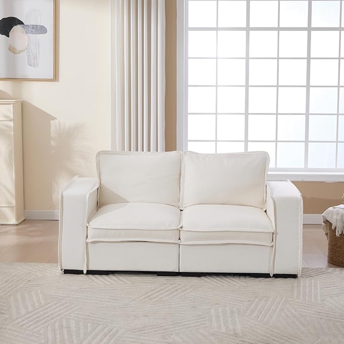 HEAY-YO 67 Inches Modern Modular Sectional Sofa,2-Seater Comfy Couch with High Density Foam and Armrests,Floor Sofa for Living Room Bedroom Apartment,Linen White