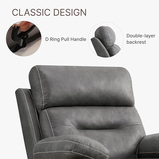KISLOT Leather Recliner Chair Manual Sofa Rocker for Adults with Overstuffed Arm for Living Room Bedroom Home Theater Seating