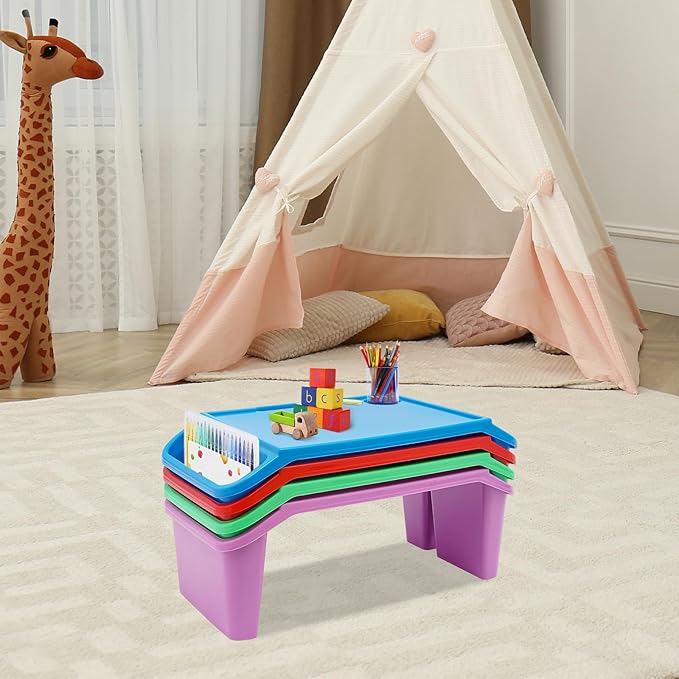4 Pack Kids Lap Desk, Activity Tray with Storage - Stackable Plastic Lap Trays, Portable Writing & Drawing Table for Classroom, Bedroom, Homework, 21.65" L x 11.8" W x 8.46" H