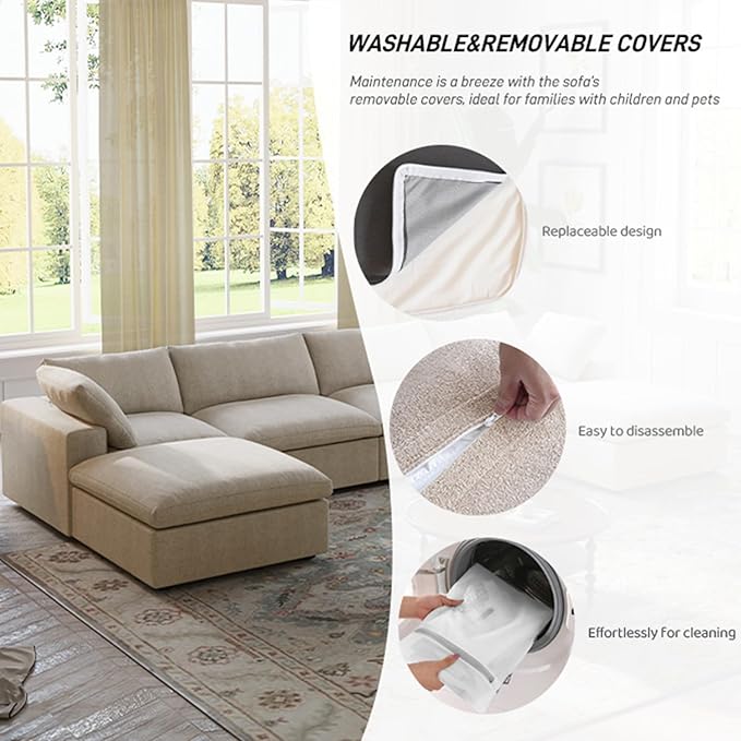 WJShome Cloud Modular Sectional Sofa with Thick Cushion, Down Filled Lovesofa,Wide 2-Seater Minimalist Couch,Convertible Couch Deep Seat Couches for Living Room Sofa Sets