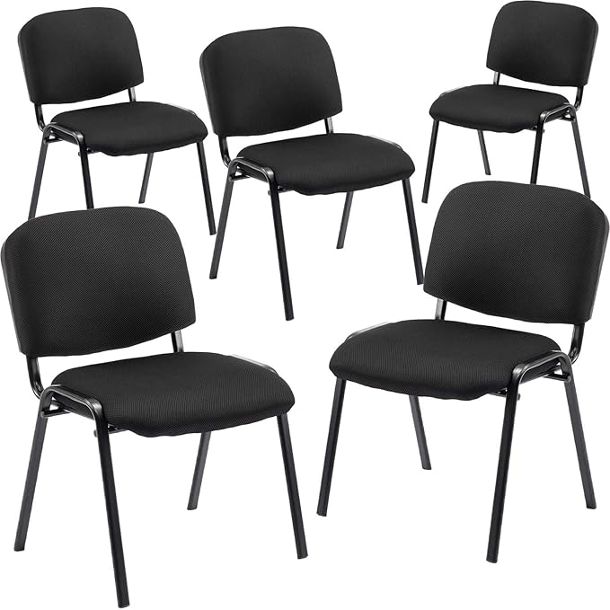 Black Comfort Office Waiting Room Stackable Chairs no Arms, Mesh Ergonomic Reception Chairs Set of 5, Conference Desk Guest Chair for Meeting Room, Lobby, Events, Hall