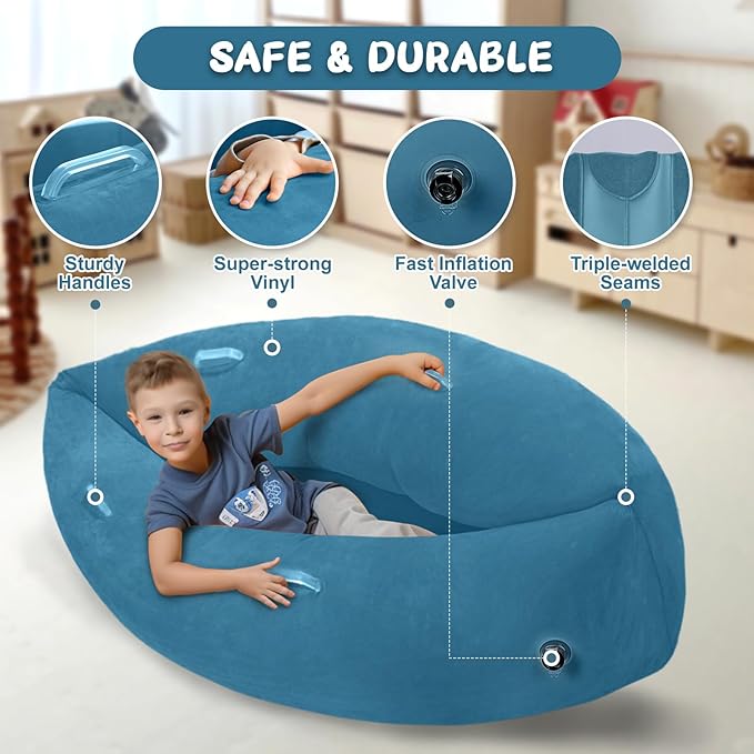Toggloo Upgraded Sensory Chair for Kids — 60" Sensory Pod Sitting for Autistic Children, Peapod Canoe, Inflatable Peapod for Children, ADHD Sensory Pea Pod with Electric Air Pump,Light Blue