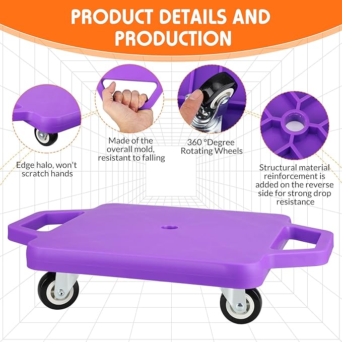 Deekin 12 Pcs Scooter Boards with Handles Bulk for Christmas Family Games Plastic Floor Sitting Scooter for Kids Children Gym Indoor Outdoor Activities Play and Daycare Supplies (Colorful)