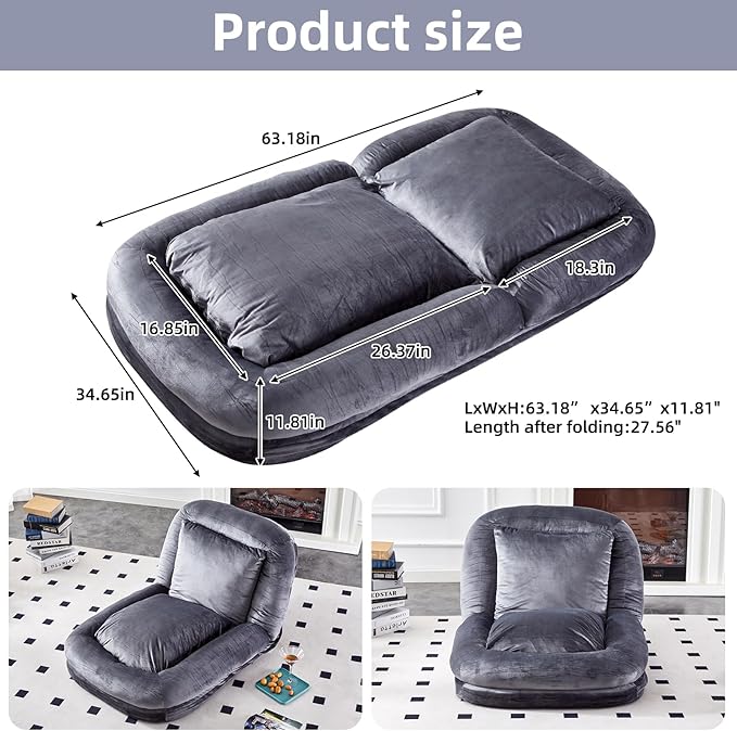 Stylish Grey Floor Lounge Chair - Versatile Folding Sofa with 5 Adjustable Positions for Comfort & Relaxation!