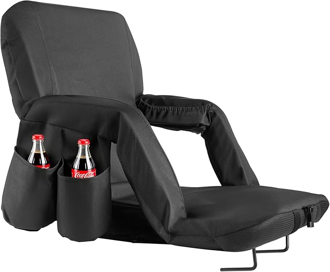 VEVOR Stadium Seat, 6 Adjustable Angle Bleacher Chair, 2.9'' Cushion Stadium Seat with Back Support and Armrest, Wide Bleacher Chair with Hook Pocket Cupholder for Picnics, Beach Sports, and Gaming