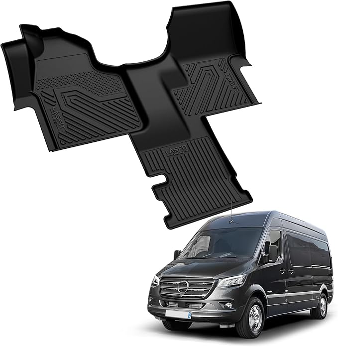 LASFIT Floor Mats for Mercedes Benz & Dodge Sprinter 2500/3500 2007-2018 (Fit for Cargo Van), All Weather TPE Floor Lienrs Custom Fit Sprinter 2007-2018 Car Mats, 1st Row with Center Aisle Liner